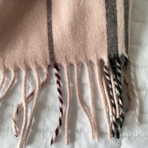 Fraas Cashmink Pink & Black Plaid Acrylic Rectangle Scarf with Fringe OS - Picture 4 of 6